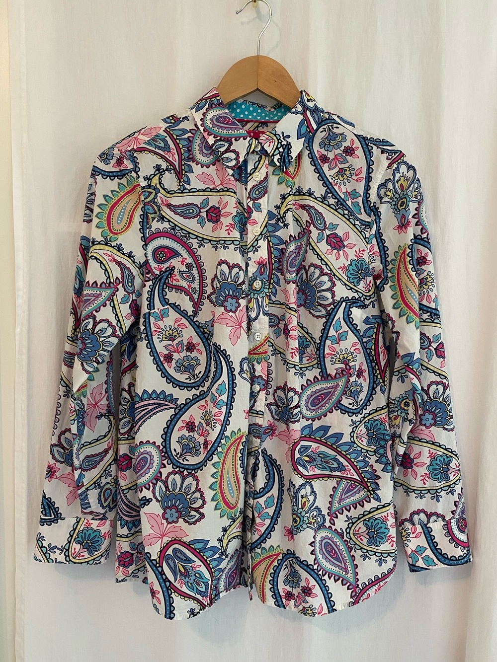 Talbots Colorful Paisley Button-Down Shirt with Polka Dot Contrast